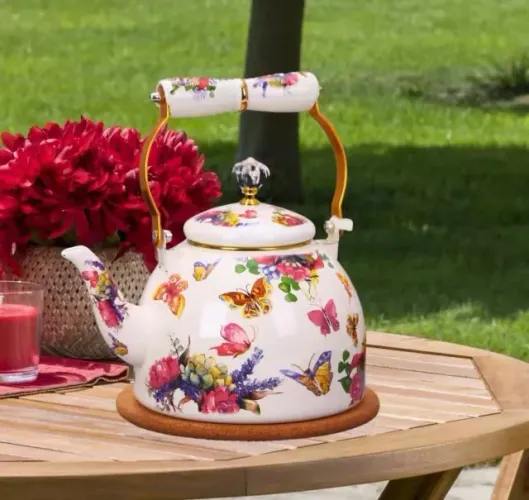 chaleira francesa butterfly borboletas cerâmica esmaltada chá café elegante 2,5l