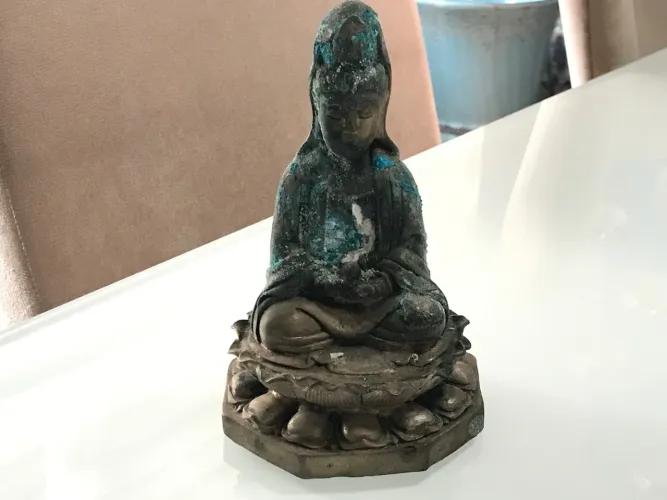 Buda Antiguidade  Kuan Yin(SentadaLotus Meditativa)Bronze Dourado...Original..Peça Unica..