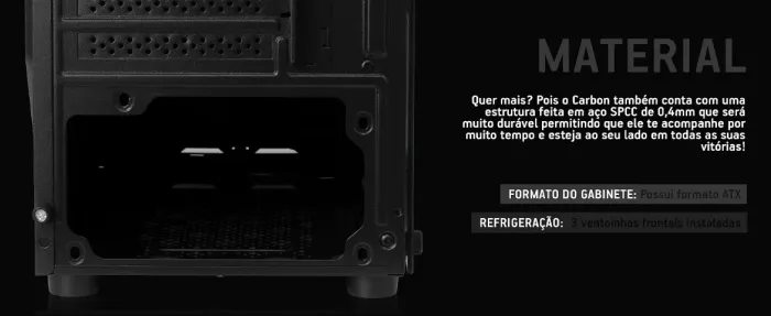 gabinete gamer carbon black, cbn-blk01 vidro 3 fans gamer top
