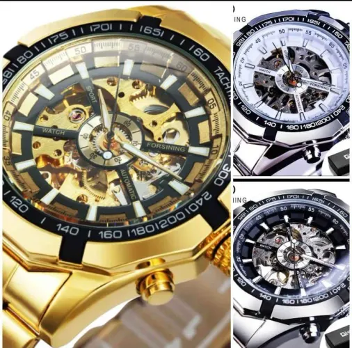 Relógio Automático forsining  Esqueleto transparente 