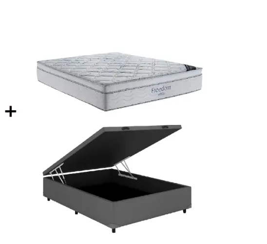 Cama Baú Casal Cinza Colchão Freedom Molas Ensacadas Ortobom - Entrega Rápida!