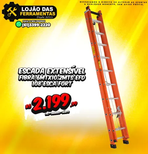 Escada Extensível Fibra 6Mtx10.2Mts Efd 108 Esca Fort