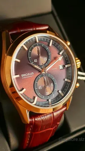Relógio Seculus Chrono Social 40mm Rosé couro