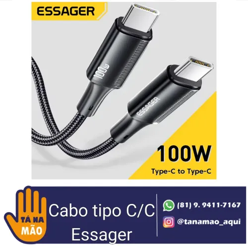 Cabo USB-C Essager 100W - Carregamento Rápido e Resistente