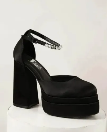 Sapato salto com plataforma e tira no tornozelo