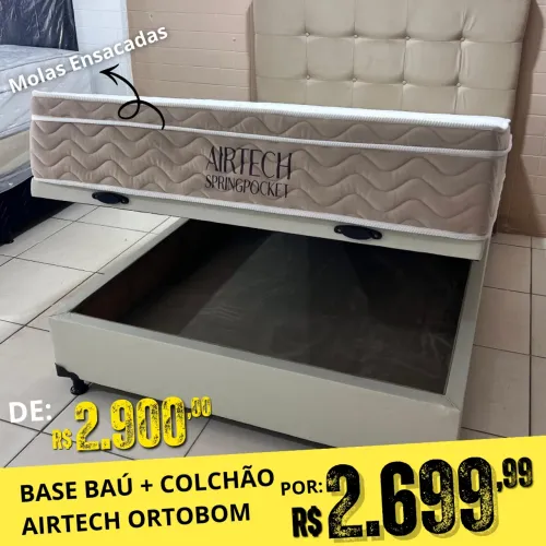 Base Baú + Colchão Airtech Casal Ortobom Molas Ensacadas