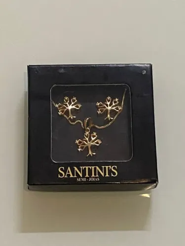 Conjunto Par de Brinco + Colar Árvore da Vida em Dourado