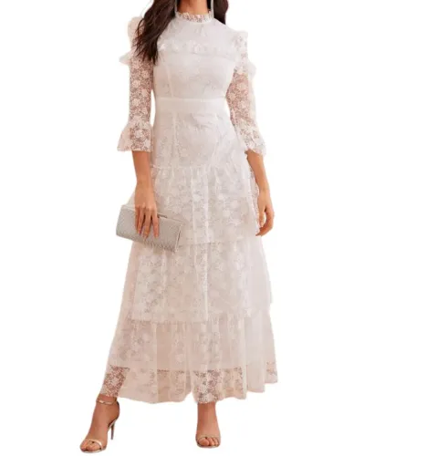 Vestido Branco Rendado Longo Elegante