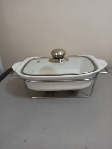 Travessa porcelana com suporte e queimador