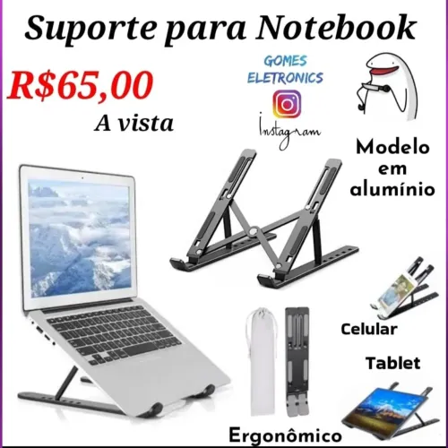 Suporte Ergonômico para Notebook em Alumínio preto - R$65,00