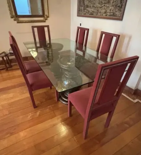 Mesa de Jantar em Vidro com 6 Cadeiras
