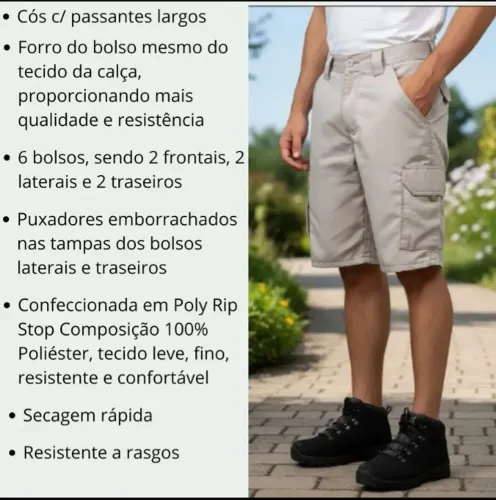 Bermuda Poly Rip Stop Masculina 6 Bolsos Cargo