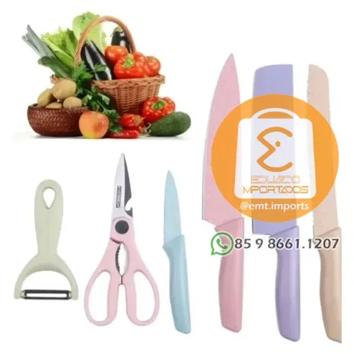 Kit Facas Coloridas Cozinha Gourmet 6 Peças Inox