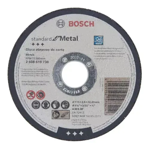 Disco de corte 4.1/2 BOSCH p/ Metal 115X2,5 mm