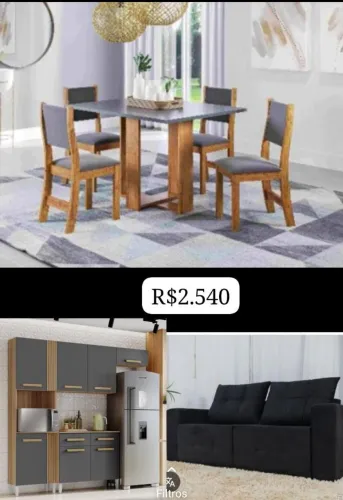 Mesa 4 cadeiras + Sofá Retrátil + Armário de Cozinha