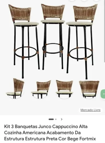 KIT 3 BANQUETAS JUNCO PARA COZINHA AMERICANA