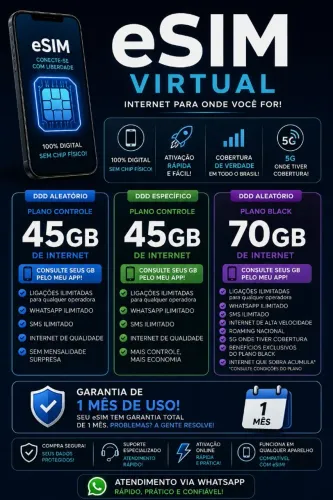 Chip Virtual eSIM com Internet Móvel