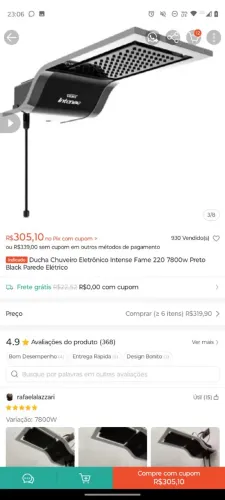 Chuveiro eletrônico intense, 7800W, 220v