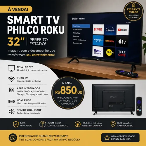 TV Philco Roku 32? Smart TV - Perfeito Estado - Completa