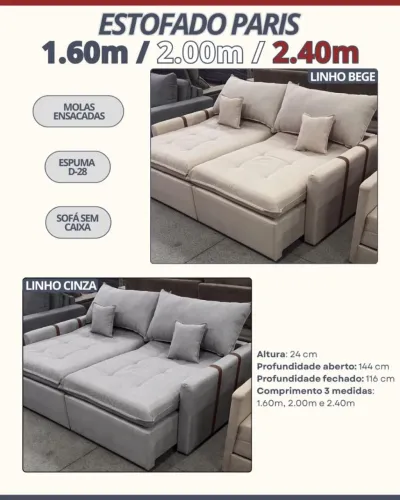 Sofá Paris 1.60m no linho cinza