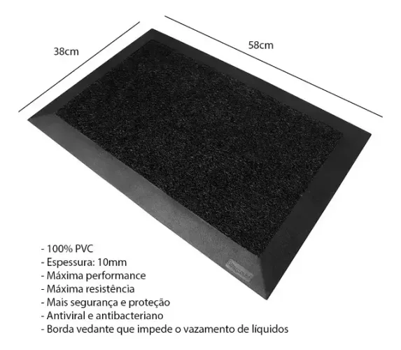 Tapete Sanitizante Antiderrapante Max 38 X 58cm Preto Kapazi