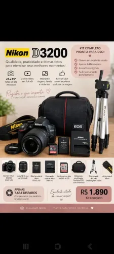 Nikon D3200 + lente 18-55mm + kit completo