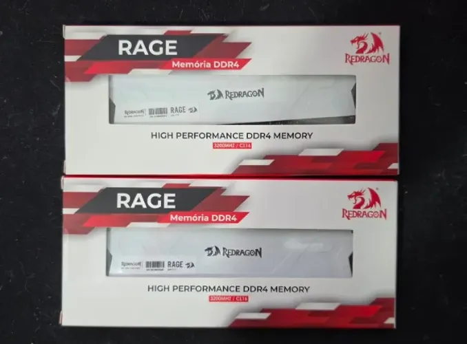 Memória RAM Redragon Rage 2x8gb(16gb) DDR4 3200MHz, Alta Performance CL16, Branca - Nova