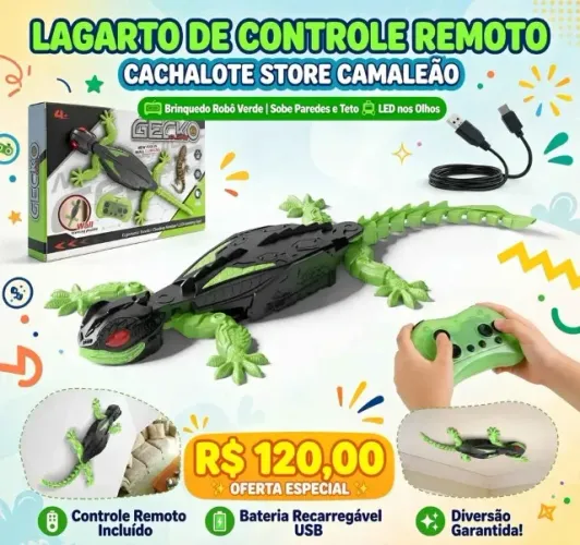 Lagarto de Controle Remoto Cachalote Store Camaleão, Brinquedo Robô Verde Para Crianças