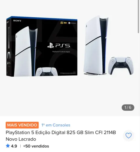 PlayStation 5 Edição Digital 825 GB Slim CFI 2114B Novo Lacrado