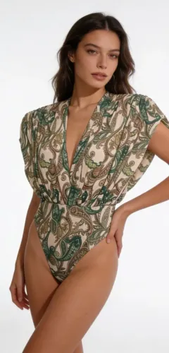Body estampado com decote V