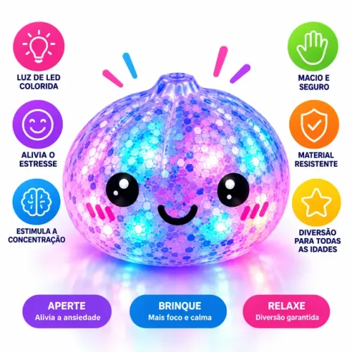 Dumpling Bichinho Macio De Apertar Sensorial Que Pisca Luz Colecionavel
