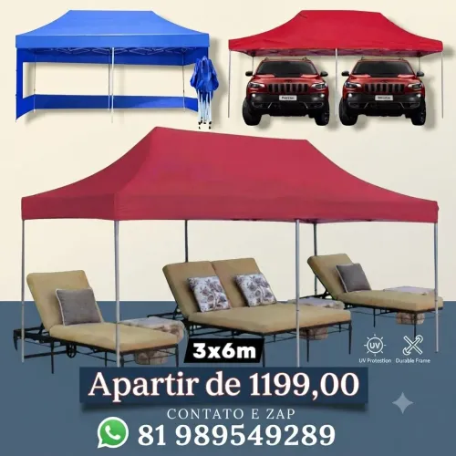 Tenda articulada sanfonada Reforçada 3x6m ferragem branca