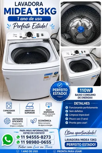 Máquina de lavar roupa MIDEA 13 kg, sistema ciclone Cor branco