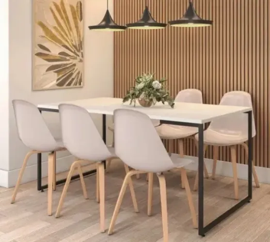 Mesa Industrial Branca com Pés de Aço - 6 Lugares