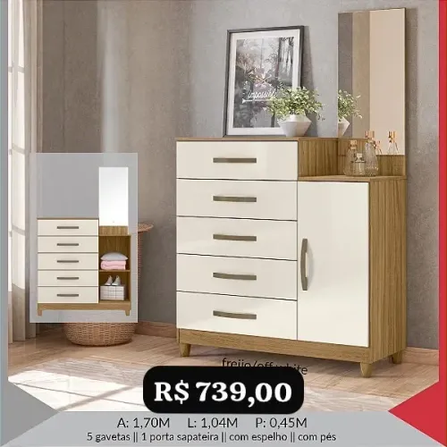 Cômoda Lisboa com espelho - Promoção 