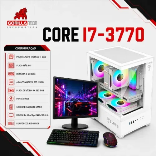 PC Completo i7-3770 RX 560 8GB SSD 120GB + Monitor 19" Novo