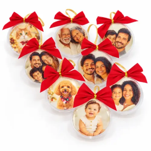Bolas de Natal Personalizadas com Foto para Árvore de Natal - Kit com 10 Unidades