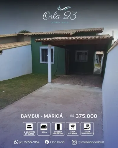 BAMBUÍ, ORLA 23 IMOBILIÁRIA VENDE! EXCELENTE CASA COM LINEAR COM ÁREA GOURMET EM MARICÁ.