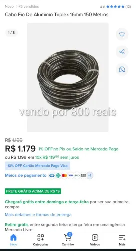 Vendo fio triplex 16 m 150 metros 