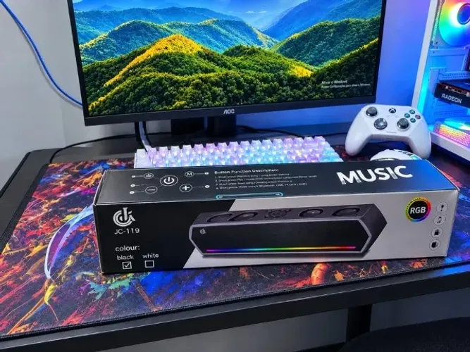 Soundbar Bluetooth 30W com 4 Alto-Falantes e LED RGB - Som Potente para TV, PC e Notebook 