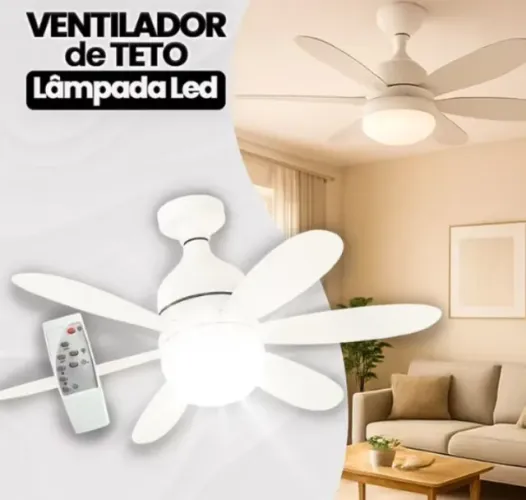 Ventilador teto com led e controle remoto