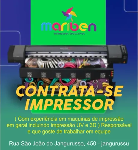 Estamos contratando IMPRESSOR COM EXPERIÊNCIA E RESPONSÁVEL.
