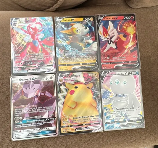 LOTE COM 6 CARTAS POKÉMON ULTRA RARAS - V, VMAX E GX 