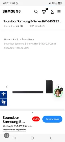 Soundbar Samsung HW-B450F 300W - Novo (Usado 1x p/ teste) + Nota Fiscal