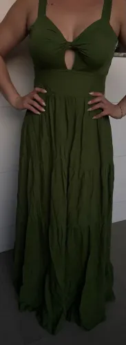 vestido verde longo tecido grosso