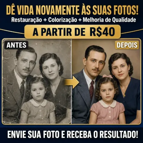 Restauração e Colorização de Fotos Antigas | Foto Profissional R$40