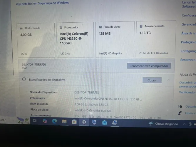 Notebook Intel Celeron N3350 com SSD + HD - Pronto para Uso