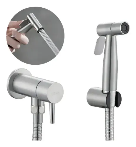 Ducha Higiênica Aço Inox 304 Escovado Com Registro Doan Nox15l Prata