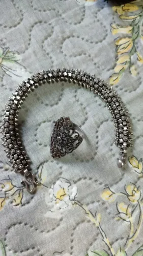 Conjunto pulseira e anel prata de Bali.