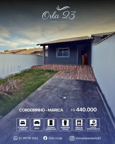 CORDEIRINHO, ORLA 23 IMOBILIÁRIA VENDE! Casa moderna com 2 quartos em Maricá
